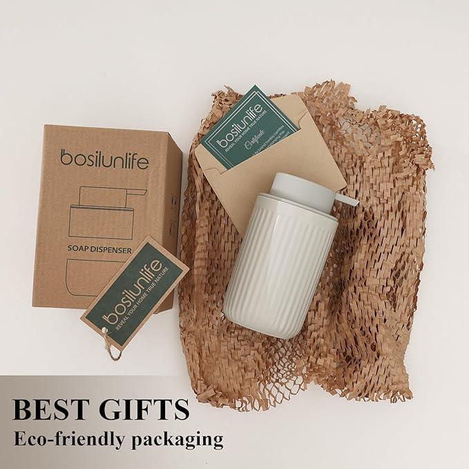 BosilunLife Dish Hand Soap Dispenser - Liquid Pump Soap Dispenser for Bathroom Decro 12oz Ceramic Kitchen Dish Dispenser with Rust-Proof Liquid Pump Modern Refillable Lotion Bottles - ModernBath