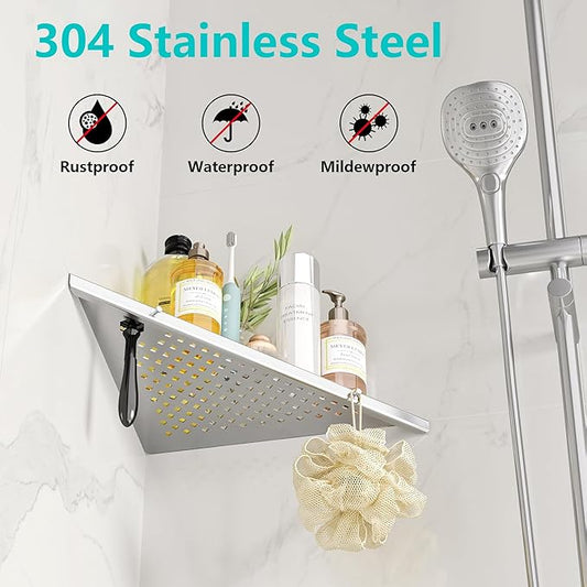 10" Bathroom Corner Shelf, 2 Pack Recessed Shower Shelf Caddy, SUS304 Stainless Steel Shelf Wall Mount Triangular, No Drilling Brushed Nickel