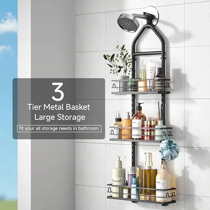XDMsuxd 3 Tier Hanging Shower Head Caddy, Adjustable Hanging Shower Caddy Over Showerhead, No Drilling Handing Racks Rustproof for Bathroom Shampoo Soap Storage - ModernBath