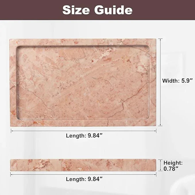 Natural Marble Rectangular Tray 10x6 Inch - Cream Rose Vanity Organizer for Bathroom, Coffee Table & Kitchen - Weighted Base - ModernBath