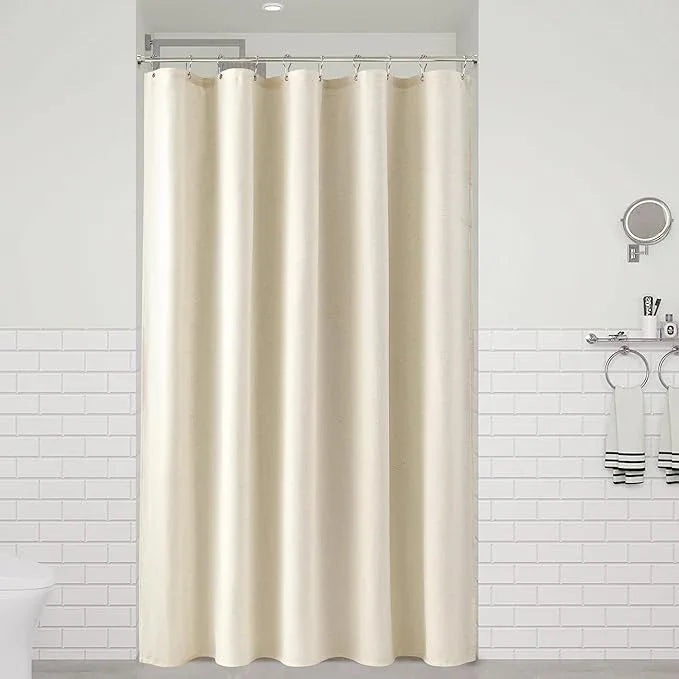 Naturoom Warm Beige 60 Inch Shower Curtain - Stall Narrow Half Linen Ultra Thick Fabric Shower Curtain Set with Hooks, Boho Farmhouse Rustic RV Camper Bath Curtains for Bathroom, 60x72 - ModernBath