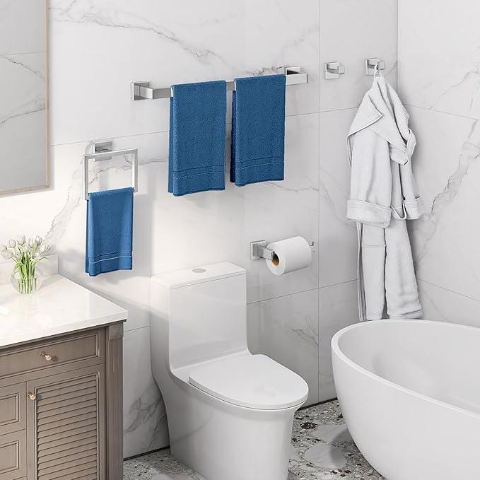 24-Inch Extended Towel Bar Set Wall Mounted, Bathroom Accessory Set Brushed Nickel 5-Pieces Bathroom Hardware Set - ModernBath