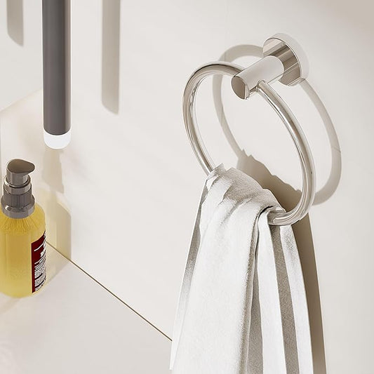 Chrome Hand Towel Holder for Bathroom Kitchen Towel Ring Modern Rounded Base Wall Mount SUS304 Stainless Steel