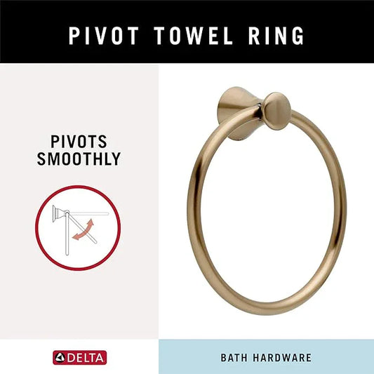 Delta Lahara (1-Pack) Hand Towel Holder Champagne Bronze Towel Racks for Bathroom Wall Round Towel Ring Holder for Bath Towel Hanger for Kitchen, Bathroom Accessories 73846-CZ - ModernBath