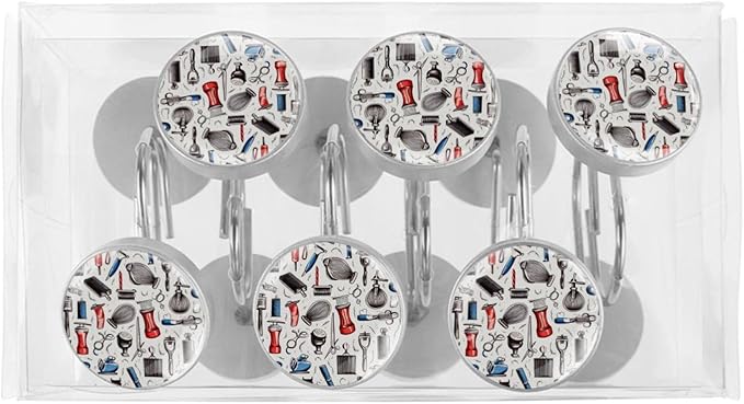 FVQL Shower Curtain Hooks Decorative, Set of 12, Barber Shop Equipment