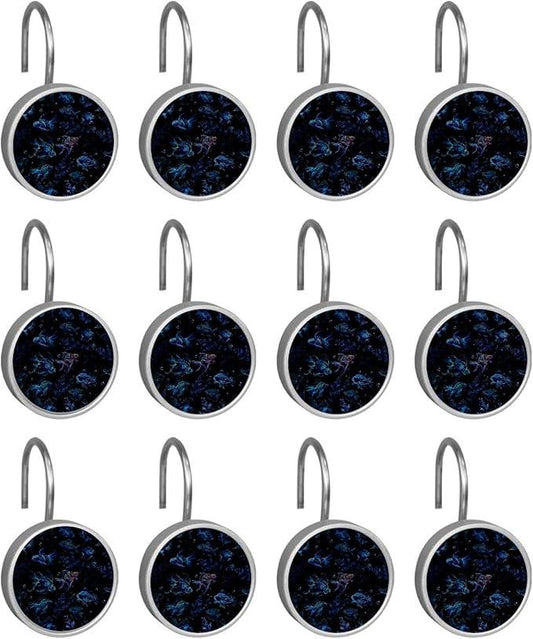FVQL Shower Curtain Hooks Decorative, Set of 12, Stainless Steel Shower Curtain Rings, Colorful Pattern Fish Animal - ModernBath