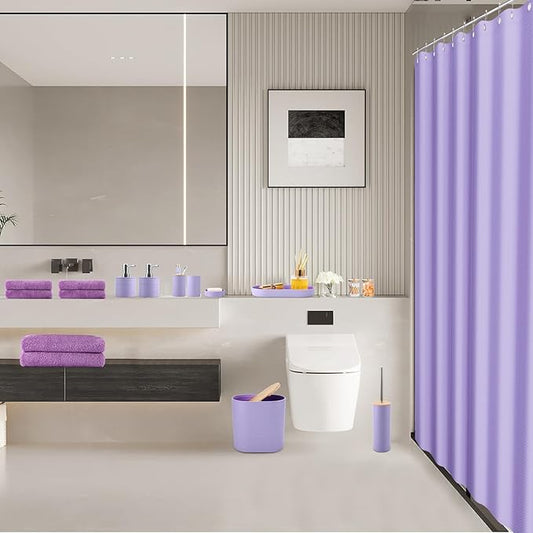 XLHOMO Purple Bathroom Set, Purple Bathroom Accessories Set with Shower Curtain, Bath Towel Set, Trash Can, 2PCS Soap Dispensers, Soap Dish, Toothbrush Holder and Cup,Toilet Brush for Bathroom Decor