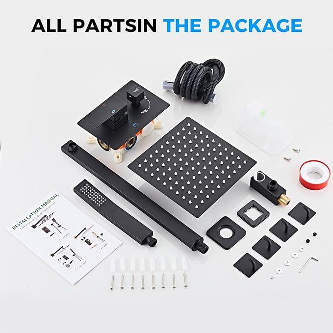 10" Matte Black Rainfall Shower Faucet Set with Rain Shower Head & Handle Set, Wall-Mounted Shower System, Full Metal Trim, Includes Shower Valve Complete Shower Kit - ModernBath