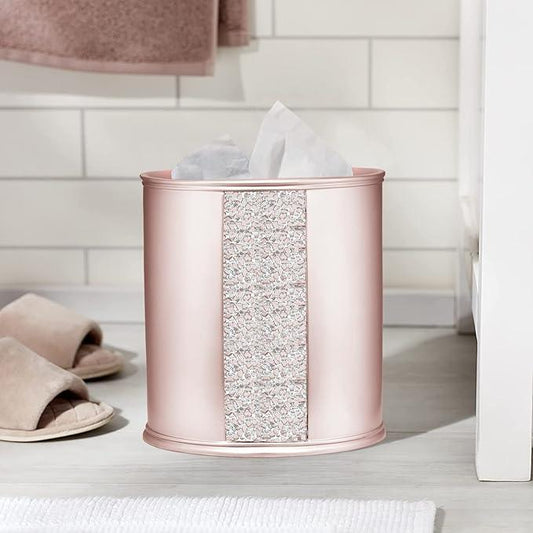 Zahari Home 2pc Sinatra Modern Bath Accessories Set Waste Basket & Tissue Box Modern Decorative Beautiful Designs Bathroom Decor Set for Home Blush Bathroom Set Mosaic Glass - ModernBath