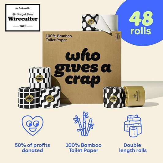 Who Gives A Crap 100% Bamboo Toilet Paper, 48 Rolls, 3 Ply, 370 Sheets, Long, Strong & Soft Toilet Tissue, Sustainable, Biodegradable, Renewable, Tree Free Bathroom Tissue Bulk Toilet Paper - ModernBath