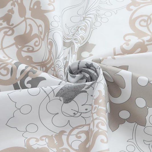 BESTRIPES Fabric Shower Curtain 78 Inches Long, White and Beige Boho Damask Print Shower Curtains for Bathroom, 72" W x 78" H