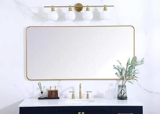 ARS Concepts Aura, Soft Corner Metal Rectangular Mirror 30X60 Inch in, Modern, Brass - ModernBath