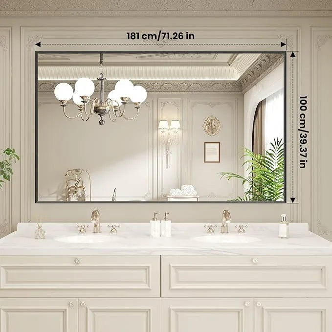 LOAAO Black Bathroom Mirror 72"X40" for Wall, Rectangle Bathroom Vanity Mirror, Tempered Glass, Hangs Vertically or Horizontally, Easy to Install, Modern Design - ModernBath