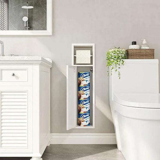 Recessed Toilet Paper Holder, SUS304 Stainless Steel Rustproof Recessed Toilet Paper Holder with Storage Cabinet, in Wall Tissue Paper Holder for Bathroom, Matte White, 4.7" Depth - ModernBath
