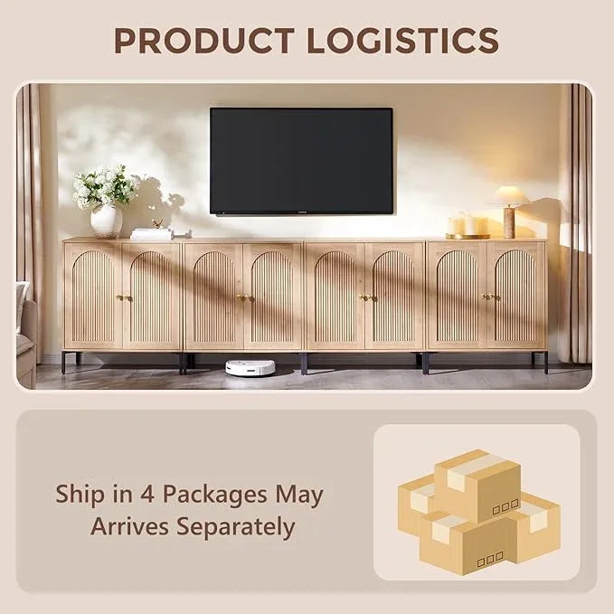 Bathroom Cabinet with Storage, 123.5" W Fluted Arched Free Standing Floor Cabinet w/Adjustable Shelves, Modern Sideboard Cabinet for Bathroom, Kitchen, Living Room, Entryway, Natural - ModernBath