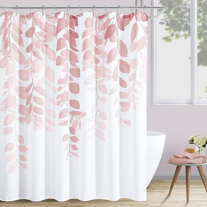 BOODII Pink Leaf Shower Curtain for Bathroom Botanical Eucalyptus Nature Eucalyptus Shower Curtain Set Floral Leaves Waterproof Bathroom Bath Curtains with Hooks 72x72 - ModernBath