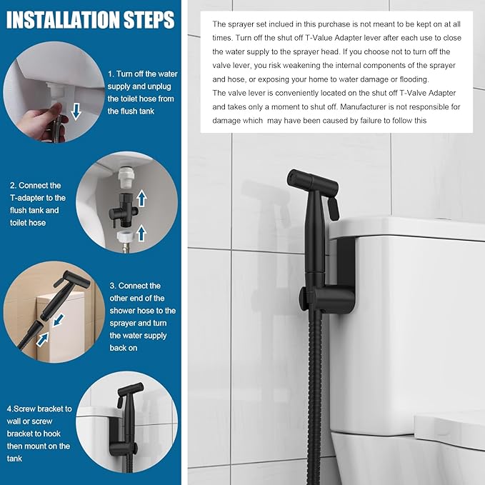 FREDI Bidet Sprayer for Toilet, Handheld Toilet Bidet Sprayer, Stainless Steel, Adjustable Water Pressure, Muslim Shower, Feminine Wash, Easy Installation (2-Pack, Matte Black)