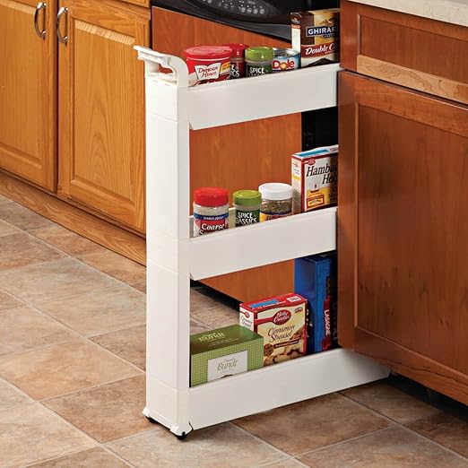 Miles Kimball Slim Storage Cart with 3 Baskets/Shelves and Rolling Casters for Kitchen, Laundry, and Small Space Storage, Durable Plastic - Measures 21" Long x 5" Wide x 28 1/4" High