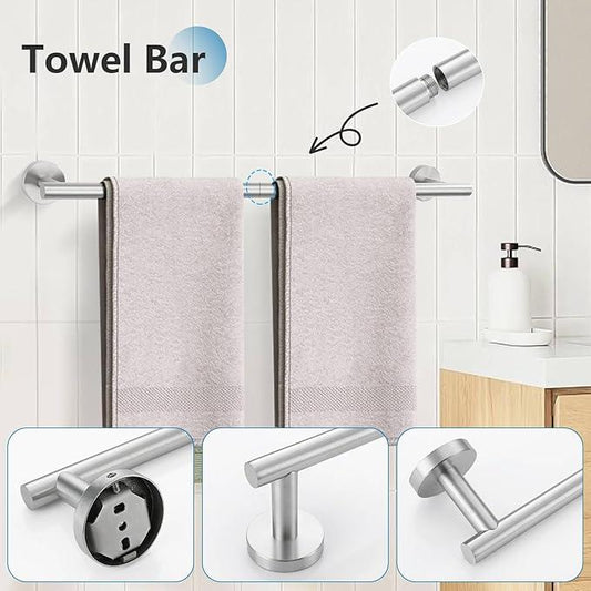 TNOMS Brushed Nickel 5 Pieces Towel Bar Set Bathroom Hardware Set Upgraded Towel Hooks,Towel Holder Set for Bathroom Stainless Steel Wall Mounted 23.6 Inch - ModernBath