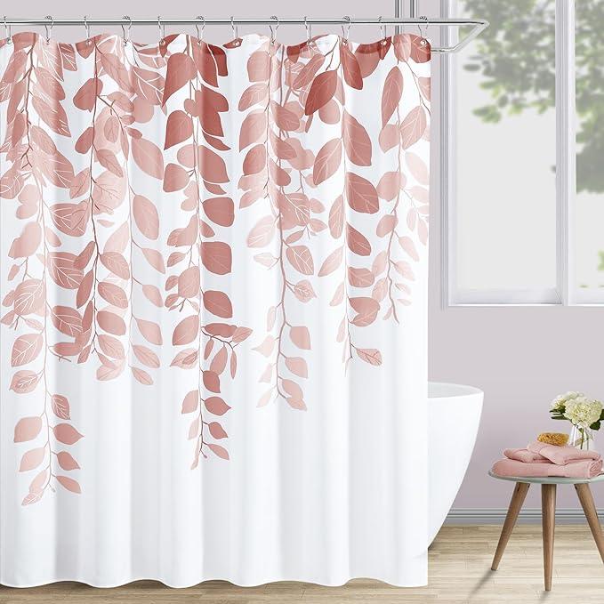 BOODII Canyon Rose Leaf Shower Curtain for Bathroom Botanical Eucalyptus Nature Eucalyptus Shower Curtain Set Floral Leaves Waterproof Bathroom Bath Curtains with Hooks 72x72 - ModernBath