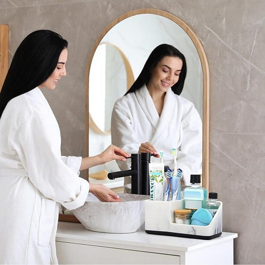 PARKMANI Marble Bathroom Counter Organizer, Kids Electric Toothbrush and Toothpaste Holders for Bathroom Organizers and Storage (Marble) - ModernBath