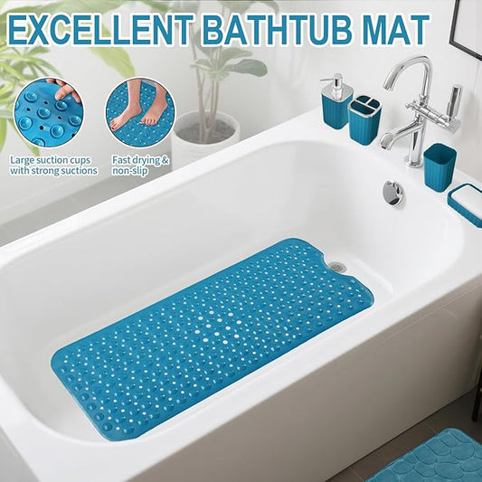 XLHOMO Bathroom Accessories Set - 26PC Gorgeous Teal Bathroom Set, Bathroom Accessory Set, Shower Curtain Set with Bathtub Mats for Shower Tub, Trash Can & Soap Dispenser