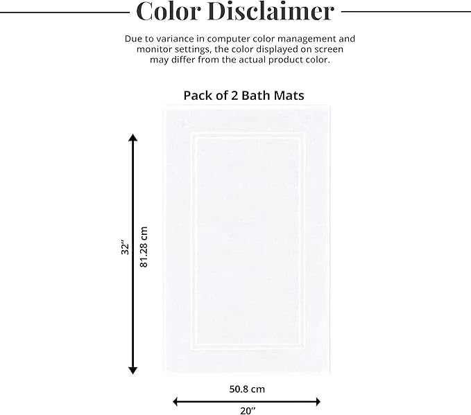 Tens Towels Pack of 2 Bath Mats 100% Cotton, 20 x 32 Inches, Super Absorbent, Hotel Quality Premium Floor Towels, Luxurious, Soft & Quick Dry, Not a Bathroom Rug, White - ModernBath