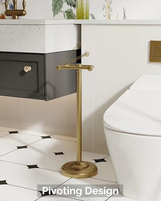 Toilet Paper Holder Stand, Brushed Brass Toilet Paper Holder Free Standing, Post Pivoting Design & Stable Weighted Base SUS304 Stainless Steel for Bathroom(Mega Roll) - ModernBath