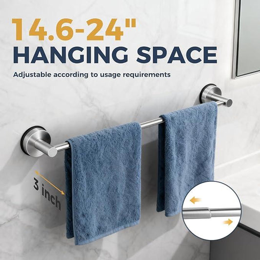 14.6inch~24inch Towel Racks for Bathroom,Adjustable Suction Cup Towel Bar for Bathroom Wall,Stainless Steel Bath Towel Holder for Shower,2 Pack(Brushed Silver) - ModernBath