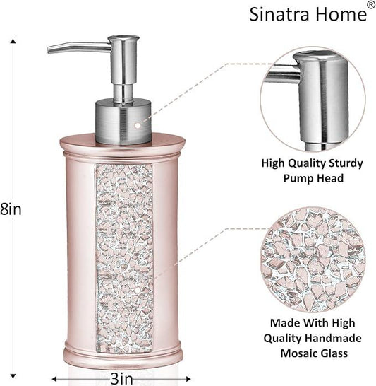 Zahari Home 4pc Sinatra Stylish Bathroom Accessories Set Liquid Soap Dispenser, Tumbler, Tooth Brush Holder and Soap Dish Modern Classic Luxury Decor Bling Mosaic Glass Blush Bathroom Accessories - ModernBath
