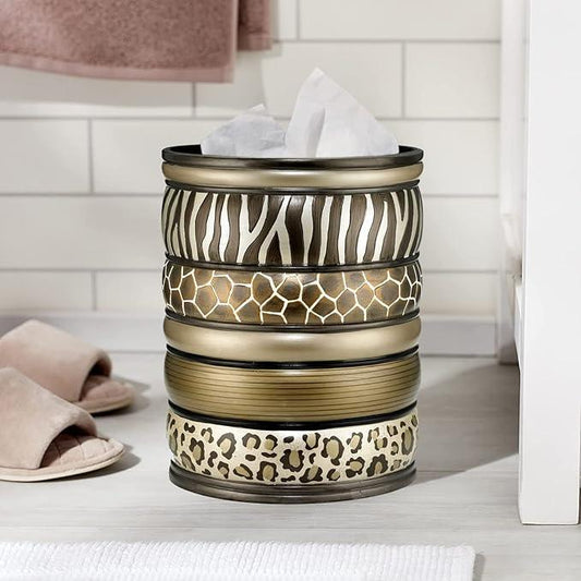 Zahari Home 2pc Safari Stripes Modern Bath Accessories Set Waste Basket & Tissue Box Modern Classic Contemporary Decorative Beautiful Designs Bathroom Decor Set for Home Luxury Bathroom Sets - ModernBath