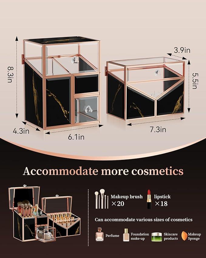 CoralHouse black makeup organizer – Vanity Holder with 18-Slot Lipstick Organizer & Covered Makeup Brush Holder – Skincare, Perfume & Cosmetic Display for Bathroom or Dresser - ModernBath