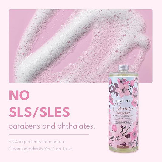 ROMIIE ZOI Cherry Blossom Foaming Hand Soap Refill Gift Set – 3 Pack*33.8 Fl Oz with Refillable Dispenser, Refreshing Floral Scent, Moisturizing & Chemical-Free for Bathroom, Kitchen, Sensitive Skin - ModernBath