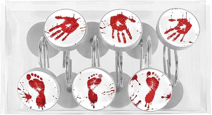 Halloween Help Me Scary Bloody Handprints Footprints Shower Curtain Hooks Set of 12 Rustproof Metal Shower Hooks for Curtains Rods Shower Curtain Rings for Bathroom Living Room Bedroom Decor - ModernBath