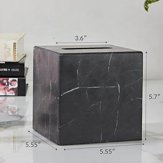 Natural Black Marble Tissue Holder, Removable Tissue Box, Tissue Dispenser with Acrylic Board Bottom, for Bathroom, Living, Bedroom, Dressing Table, Kitchen, Office, 5.5X5.5X5.7 Inch Napkin Box - ModernBath