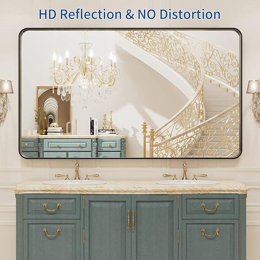 WEER 50X30 Inch Black Metal Framed Bathroom Mirror, Black Bathroom Vanity Mirror Farmhouse, Rounded Rectangular Matte Black Wall Mirrors, Tempered Glass, Anti-Rust (Horizontal/Vertical) - ModernBath