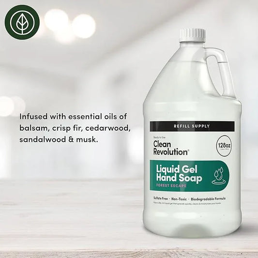 Clean Revolution Liquid Gel Hand Soap, Silky Rich Liquid, Quick Lather, Fast Rinsing, Contains Real Essential Oils (Forest Escape) 128 Fl Oz - ModernBath