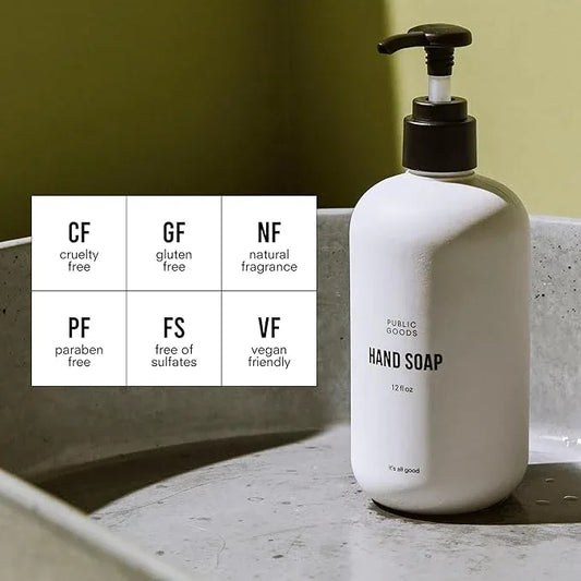 Public Goods Hand Soap | Cleansing Soap for Kitchen & Bathroom | Made with Natural Essential Oils | Paraben & Sulfate Free | Vegan Friendly | Made in Canada | 12 Fl Oz Bottle with Dispenser Pump - ModernBath