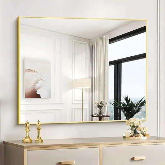 COFENY Gold Bathroom Mirror for Wall, 30x36 Inch Rectangle with Metal Frame, Modern Vanity for Bathroom Living Room, Entryway Hangs Horizontal or Vertical - ModernBath