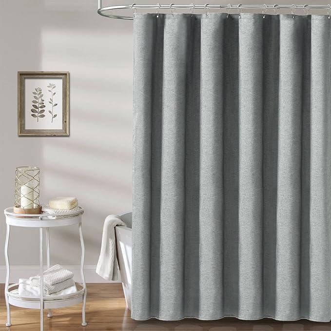 BTTN 60 Inch Fabric Shower Curtain, Stall Linen Textured Waterproof Heavy Duty Cloth Shower Curtain Set with 10 Plastic Hooks, Narrow Hotel Luxury Washable Bath Curtains for Bathroom, 60x72, Gray/Grey - ModernBath