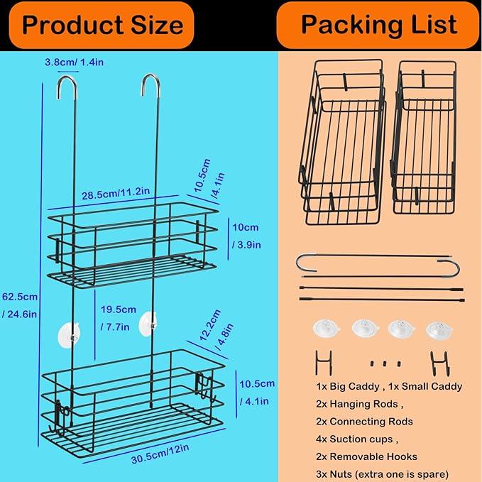 Seltomer Shower Organizer Hanging Shower Caddy with Rotatable Hook bar Over the Door and Can be Hung on the Faucet or Claw Foot, Stainless Steel Rust Proof and Durable (Black) - ModernBath