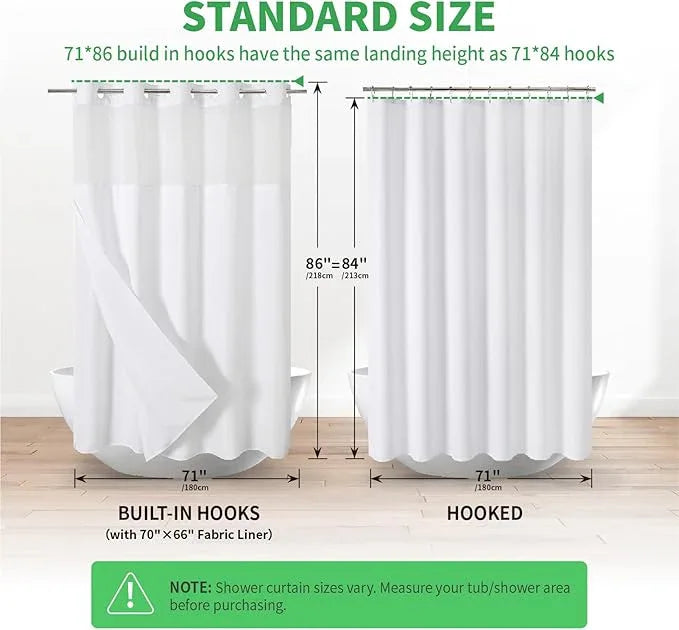 eachope Extra Long No Hooks Needed Linen Textured Shower Curtain with Snap-in Fabric Liner Set,White Hotel Luxury Decor Shower Curtains for Bathroom,Waterproof & Washable,71Wx86H - ModernBath