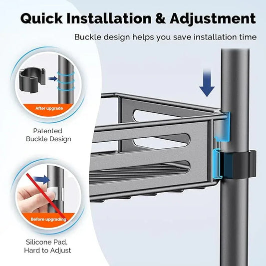 HAMITOR Corner Shower Caddy Tension Pole: Quick Installation 4-Tier Rustproof Bathroom Organizer Shelves for Bathtub Shampoo Storage - 47-121 inch Adjustable Floor Standing Bath Rack Holder Gray - ModernBath