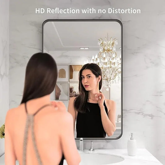 LOAAO Black Metal Framed Bathroom Mirror for Wall, 24X36 Inch Rounded Rectangle Mirror, Matte Black Bathroom Vanity Mirror Farmhouse, Anti-Rust, Hangs Horizontally or Vertically - ModernBath