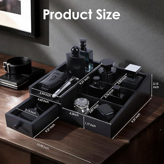 Forest Angle Organizer For Men,Bathroom Countertop Organizers,Perfume Organizer,Cologne Organizers,Bathroom Storage,Perfume Stand,Gifs For Men,Mens Valentines Day Gifts,Adjustable Partition(Black) - ModernBath