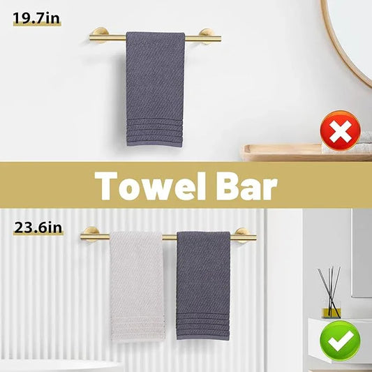 6 Pieces Brushed Gold Towel Bar Bathroom Hardware Set, 23.6Inch Brushed Gold Bathroom Accessories Towel Holder Set, SUS304 Stainless Steel Towel Racks for Bathroom - ModernBath