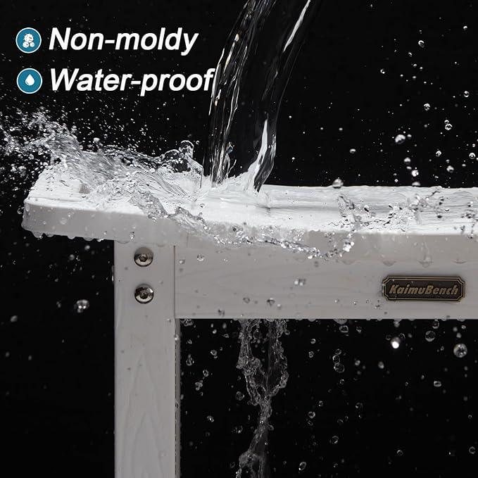 Waterproof Shower Bench, White Poly Shower Stool for Shaving Legs, Shower Chair Seat with Handles & Shower Head Holder, Plastic Bathroom Bench with Adjustable Feet for Inside Shower, Non-Slip - ModernBath