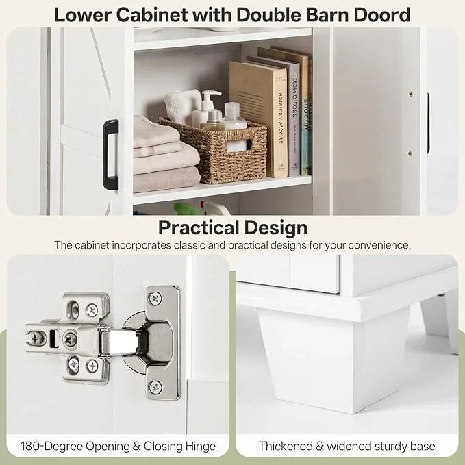 Farmhouse Bathroom Storage Cabinet, 67.9" Tall Freestanding Cabinet with 7 Adjustable Shelves & Barn Doors, Multipurpose Pantry Cupboard for Kitchen, Bathroom, Living Room, Dining Room - ModernBath