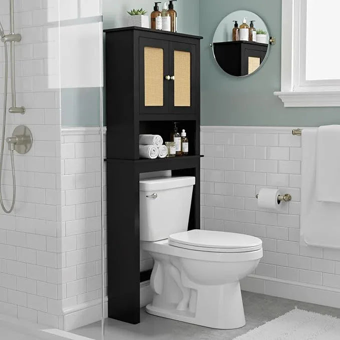 Over The Toilet Storage Cabinet, Behind Toilet Bathroom Organizer with Adjustable Shelves, Wooden Above Toilet Storage Shelf, Space Saver for Restroom, Bathroom, Laundry - ModernBath