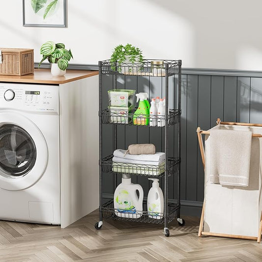 SINGAYE Shelf Closet Wire Shelving:Adjustable Metal Unit for Laundry Room Organization Bathroom Kitchen Home Storage with Wheels Pantry Rack Shelves